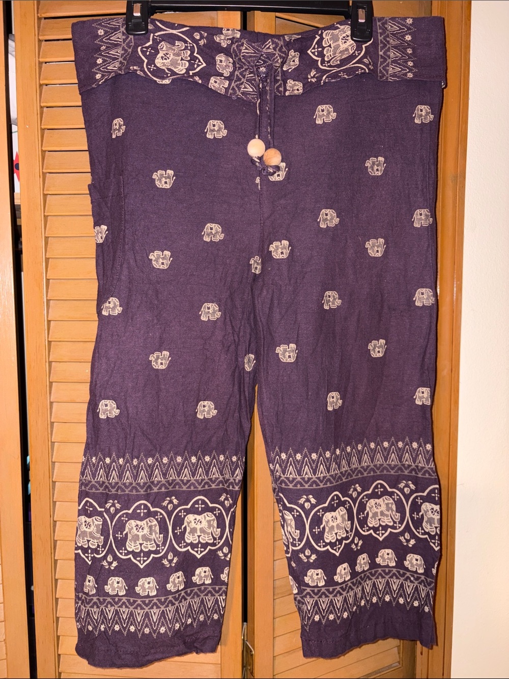 Bohemian Elephant Print womens Lounge Capris - Purple